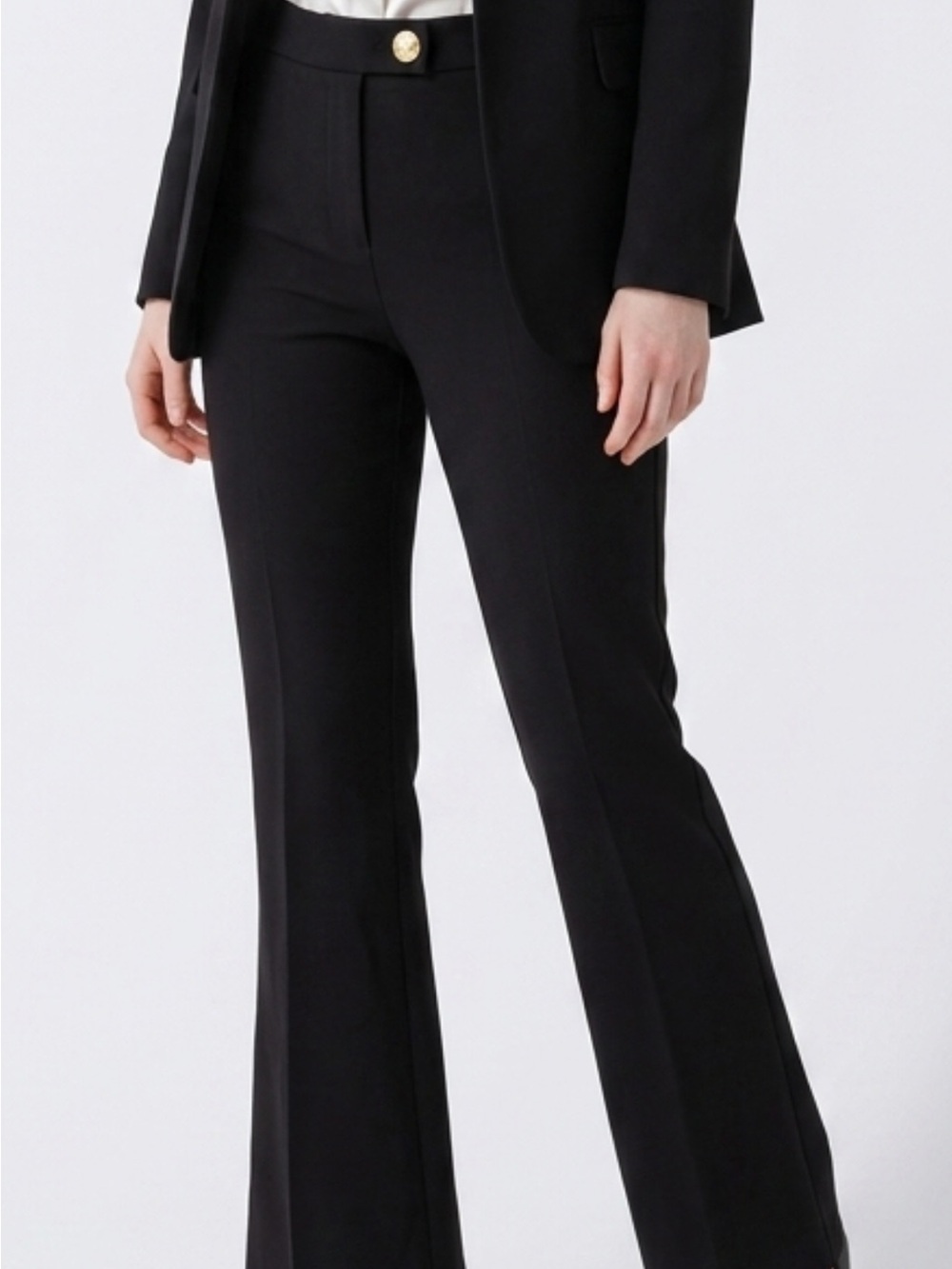 Tommy Hilfiger Black Tailored Flare Pants with Gold Button